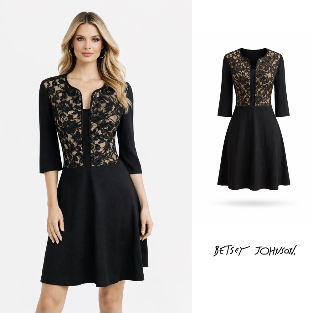 NEW Betsy Johnson Eyelet Lace Overlay Fit flare Dress